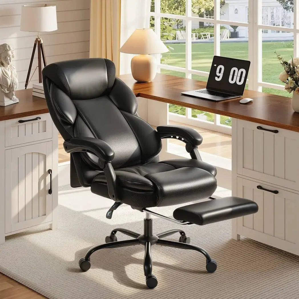 HOMCOM Adjustable Office Chair Reclining Computer Desk Chair with Footrest, Armrest, Casters, Black - from HOMCOM