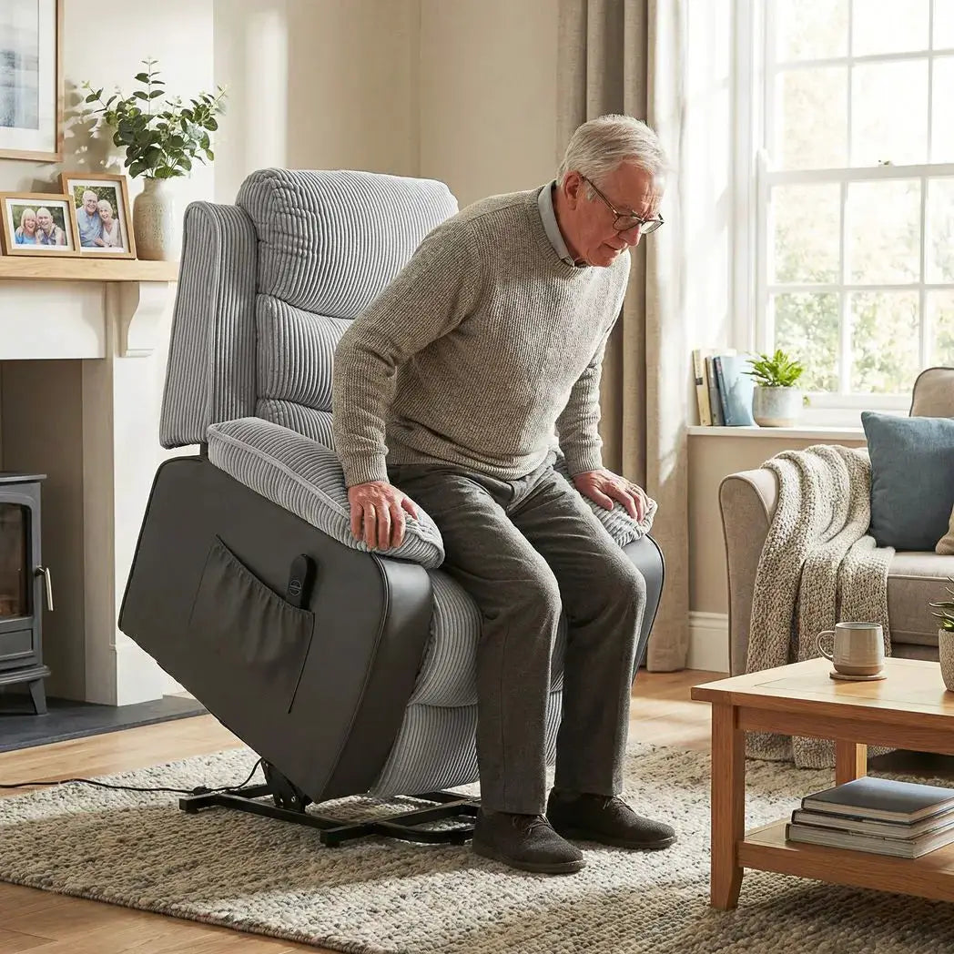 HOMCOM Overstuffed Corduroy Electric Lift Recliner Chair - Light Grey - from HOMCOM