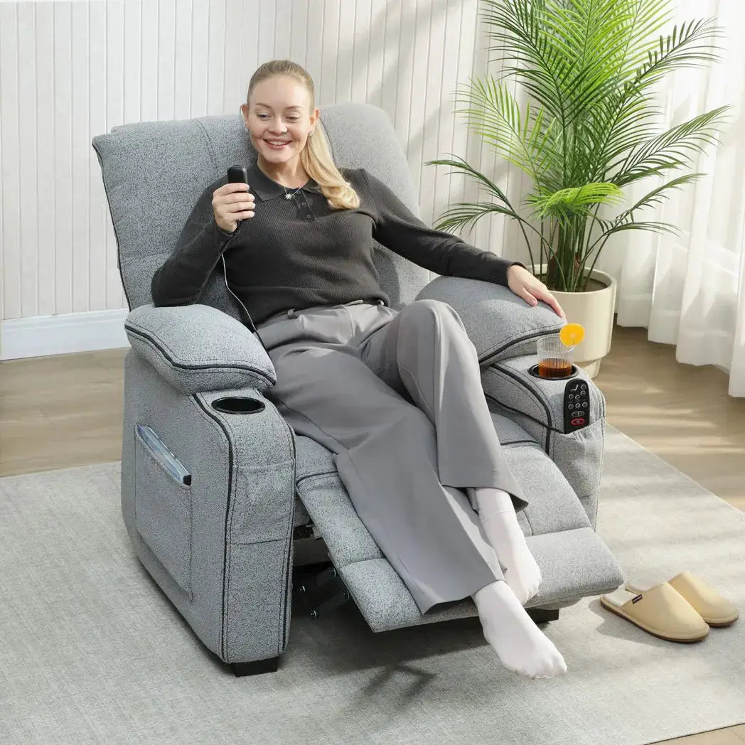 HOMCOM Electric Massage Recliner Armchair with Vibration, Heat, Whisper-Quiet Motor, Memory Function, Velvet Power Reclining Chair with Spring Pack, USB Port, Footrest, Side Pockets, Cup Holders, Grey - from HOMCOM