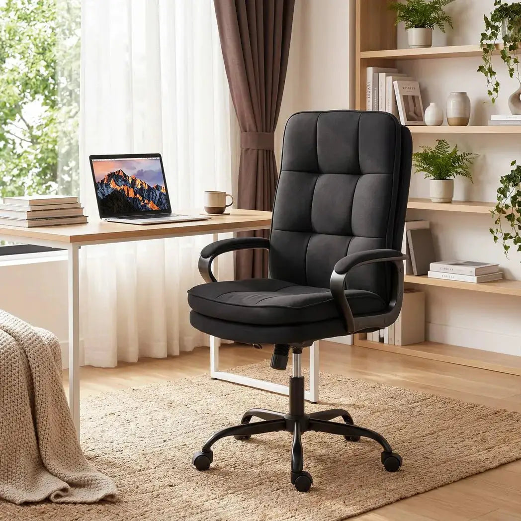 HOMCOM Double Padded Linen-Look Office Chair - Black - from HOMCOM
