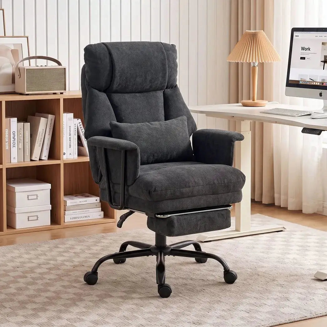 HOMCOM Office Chair, 180kg Heavy Duty Linen Computer Desk Chair with Lumbar Support, Wide Seat, Spring Cushion, Black - from HOMCOM