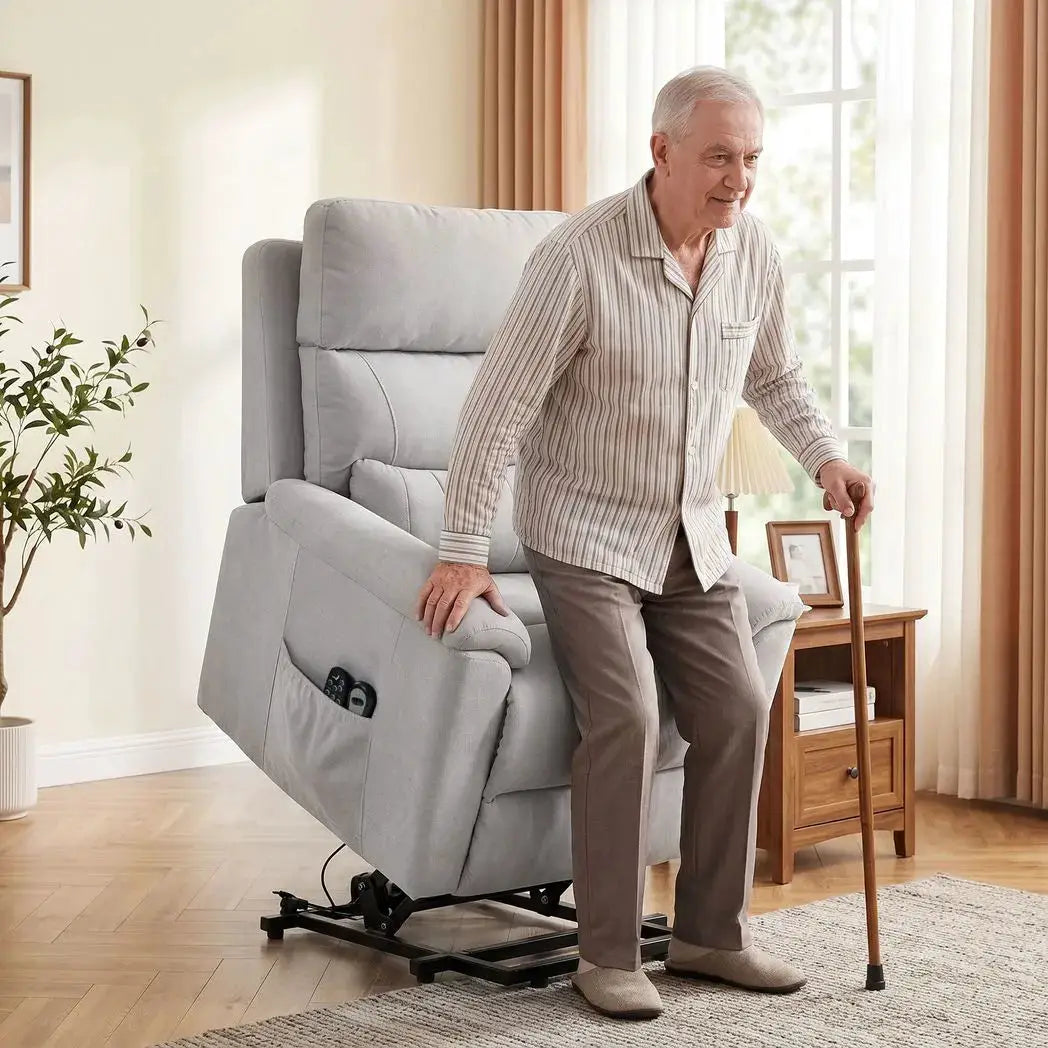 HOMCOM Power lift recliner chair with Massage and Heat, Terry Cloth Electric Lift Chair with Spring Cushion, Light Grey - from HOMCOM