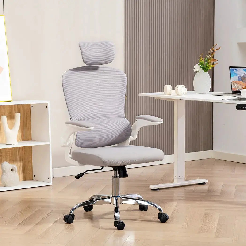 HOMCOM Mesh Back Office Chair, with Lumbar Support - Grey - from HOMCOM