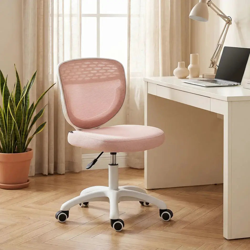 HOMCOM Office Chair, Armless Computer Desk Chair with Breathable Mesh, Adjustable Height, Swivel Wheels, Pink - from HOMCOM