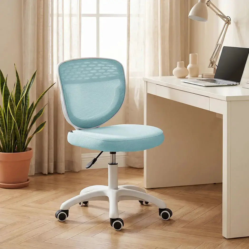 HOMCOM Office Chair, Armless Computer Desk Chair with Breathable Mesh, Adjustable Height, Swivel Wheels, Light Blue - from HOMCOM