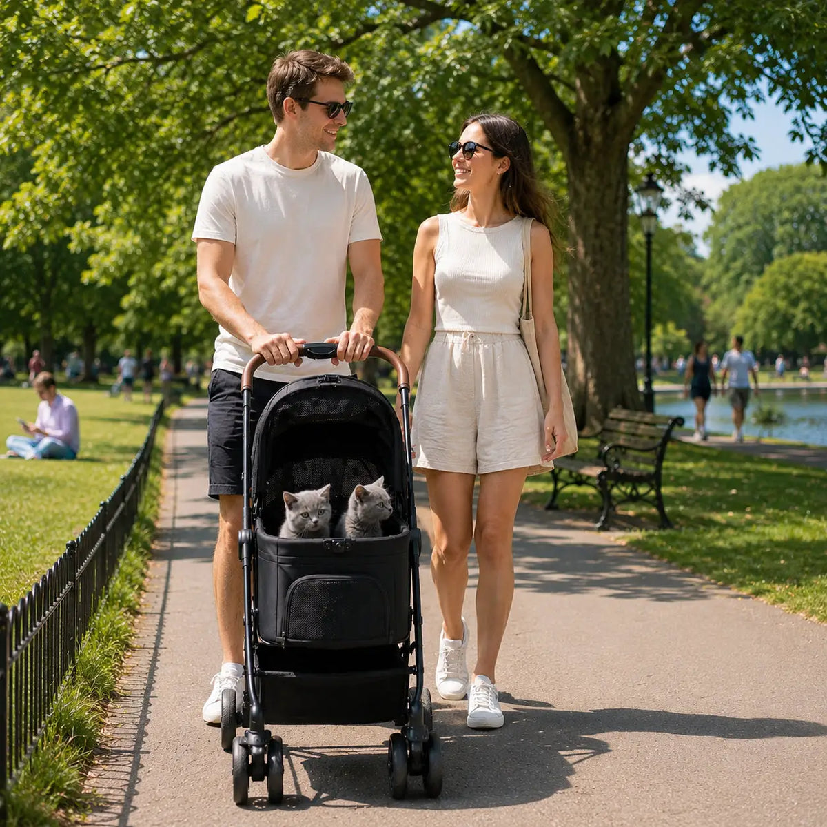 PawHut Dog Stroller, 3 in 1 Foldable Pet Stroller for Small Puppy Cat with Detachable Travel Carrier, Storage Basket, Black - from PawHut