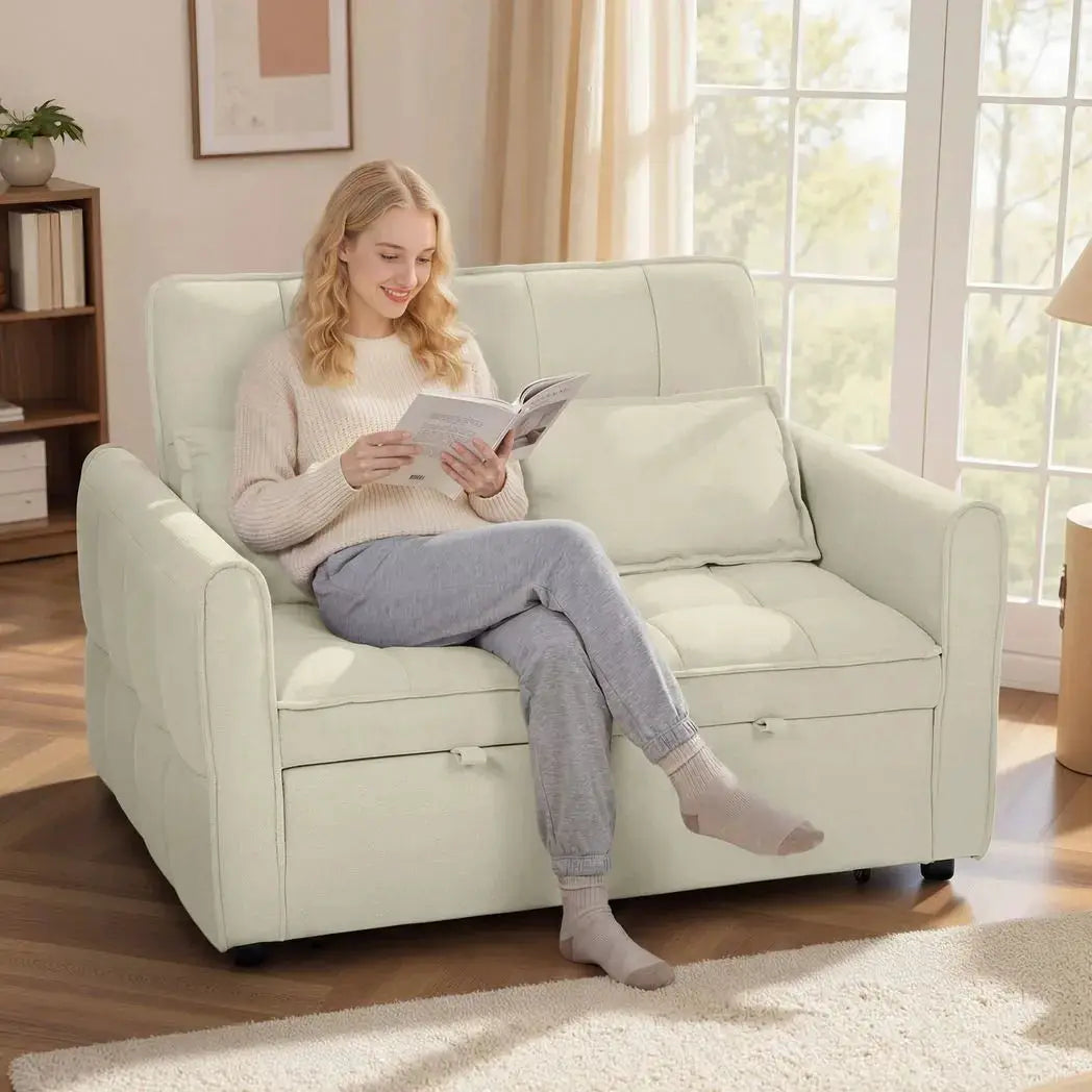 HOMCOM 2 Seater Sofa Bed, 3-in-1 Convertible Sleeper Sofa with Click-clack Adjustable Backrest and 2 Pillows, Light Brown - from HOMCOM