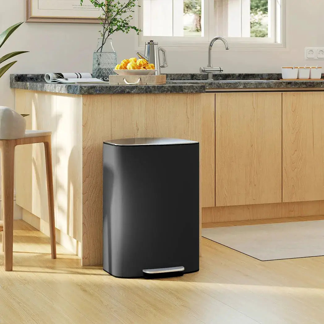 HOMCOM 50L Kitchen Bin with Soft-Close Lid and Stay-Open Function, Stainless Steel Pedal Bin with Removable Inner Bucket, Carry Handle for Kitchen, Office, Home, Black - from HOMCOM
