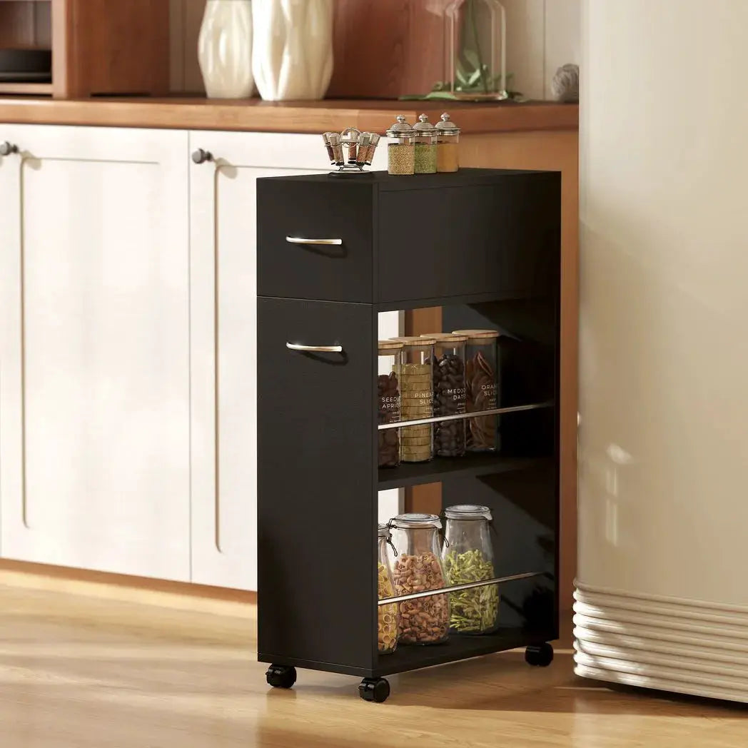 HOMCOM Rolling Storage Unit, 3-Tier Kitchen Cart Trolley with Drawer, Surface Top and 4 Universal Wheels, Black - from HOMCOM