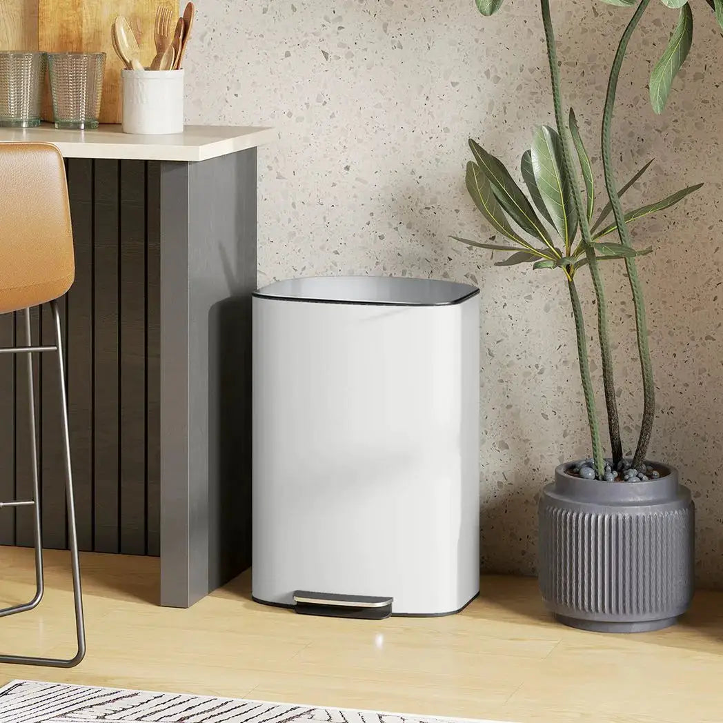 HOMCOM 50L Kitchen Bin with Soft-Close Lid and Stay-Open Function, Stainless Steel Pedal Bin with Removable Inner Bucket, Carry Handle for Kitchen, Office, Home, Cream - from HOMCOM