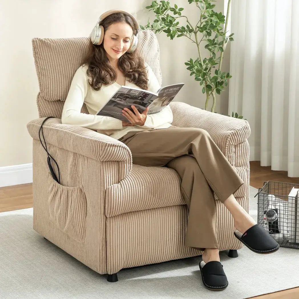 HOMCOM Corduroy Electric Massage Recliner - Brown - from HOMCOM