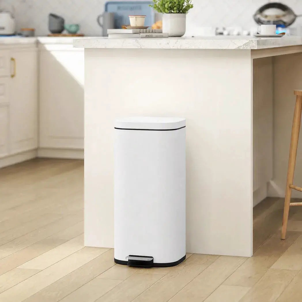HOMCOM 30L Kitchen Bin, Compact Pedal Bin with Soft-Close and Stay-Open Lid, Removable Bucket for Kitchen, Home, Office, White - from HOMCOM