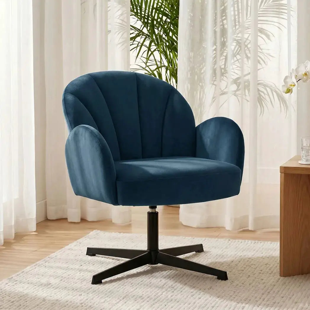 HOMCOM Swivel Accent Chair, Shell-Shaped Armchair with Spring Cushion, Metal Base, Dark Blue - from HOMCOM