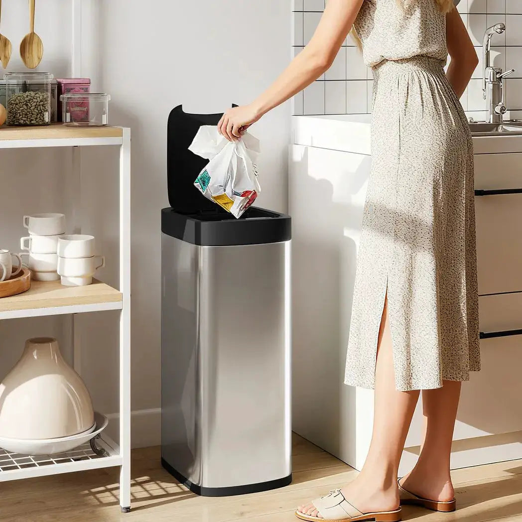HOMCOM 50L Sensor Bin, Automatic Kitchen Bin, Manual Override, Battery Operated, Inner-Bucket-Free, for Kitchen, Bedroom - from HOMCOM