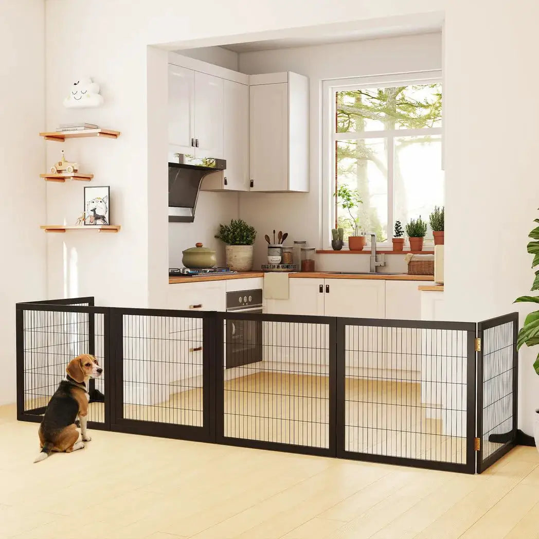 PawHut Wooden Pet Gate, Freestanding Dog Security Barrier with Two Support Feet - Black - from PawHut