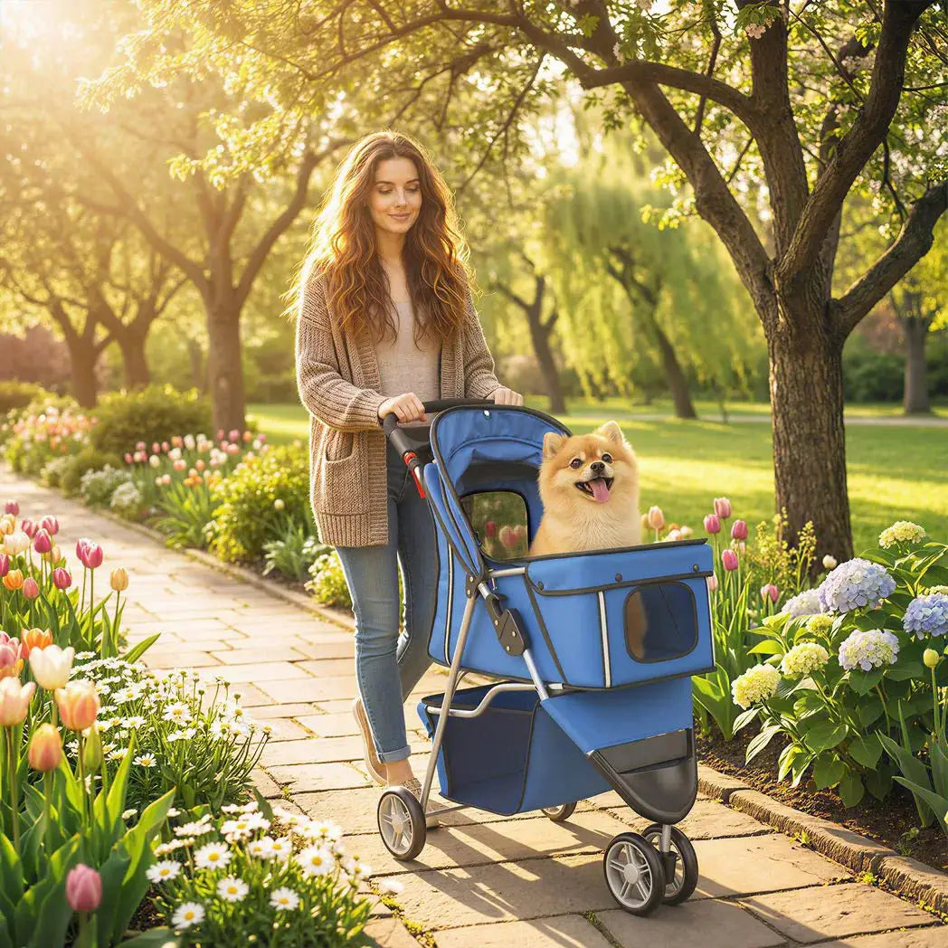 PawHut 3 Wheel Pet Stroller for Small and Miniature Dogs, Blue - from PawHut