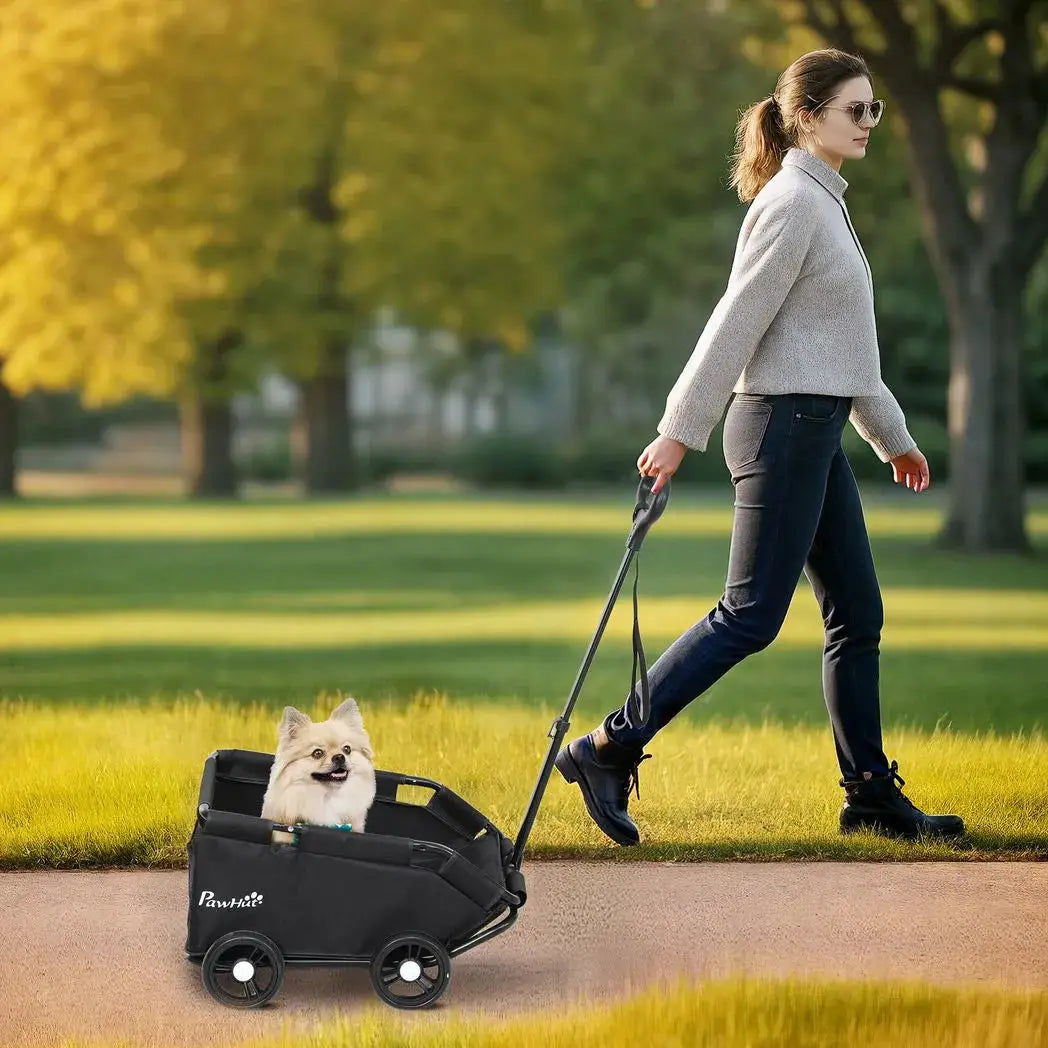 PawHut Pet Wagon Cart, Dog Stroller for Small Dogs and Cats with 4 Wheels, Safety Straps, Storage Bag, Mat - from PawHut