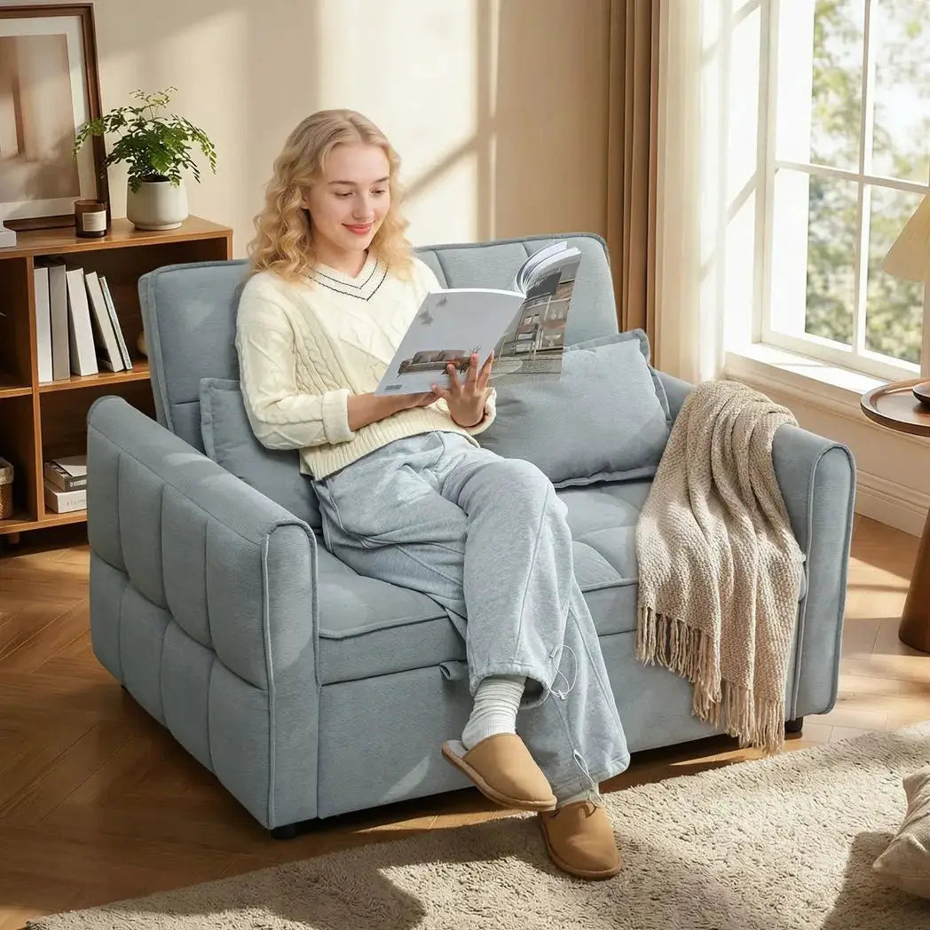HOMCOM 2 Seater Sofa Bed, 3-in-1 Convertible Sleeper Sofa with Click-clack Adjustable Backrest and 2 Pillows, Grey - from HOMCOM