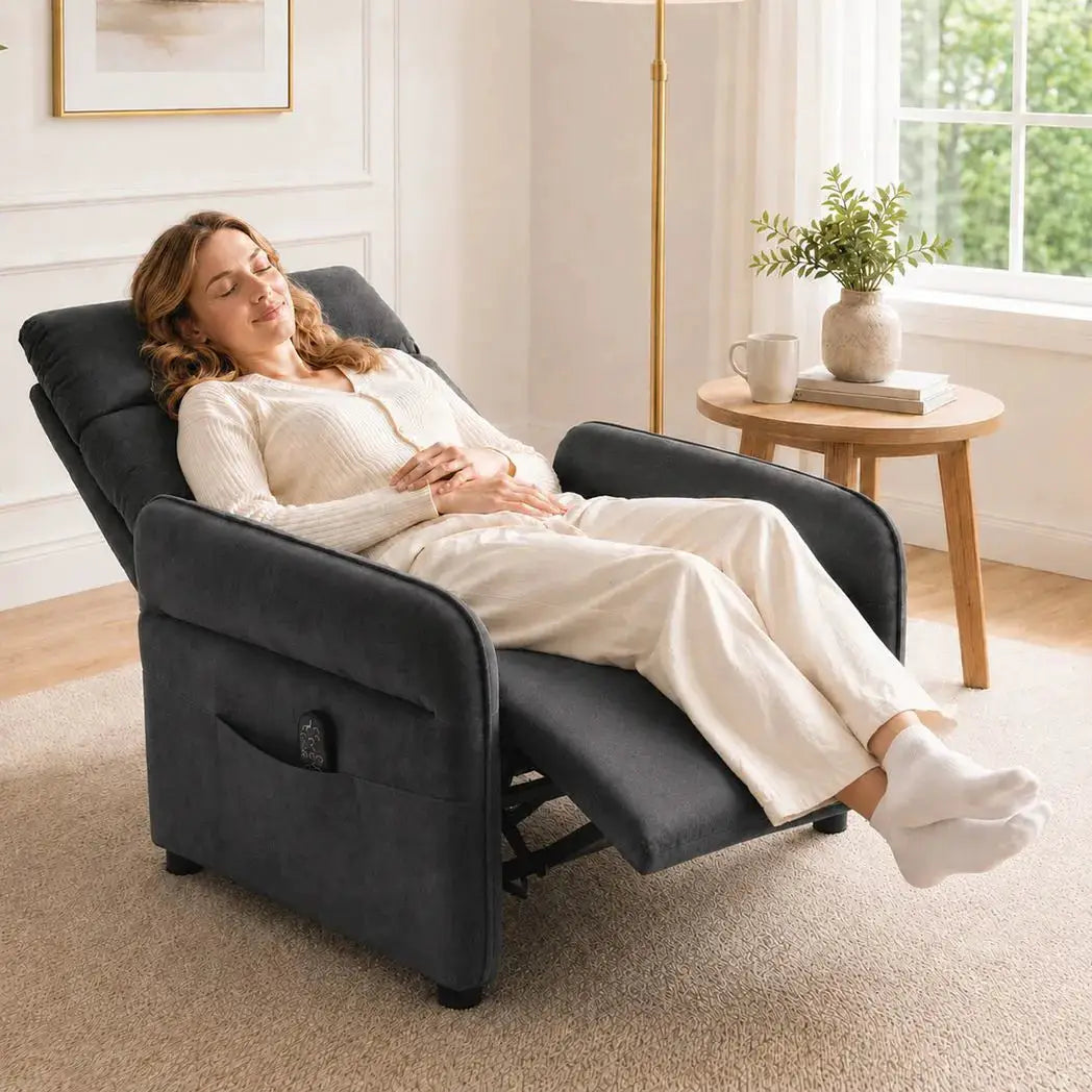 HOMCOM Recliner Armchair, Push Back Recliner Chair with Massage & Heat, Adjustable Armrests, Dual Side Pockets, Dark Grey - from HOMCOM