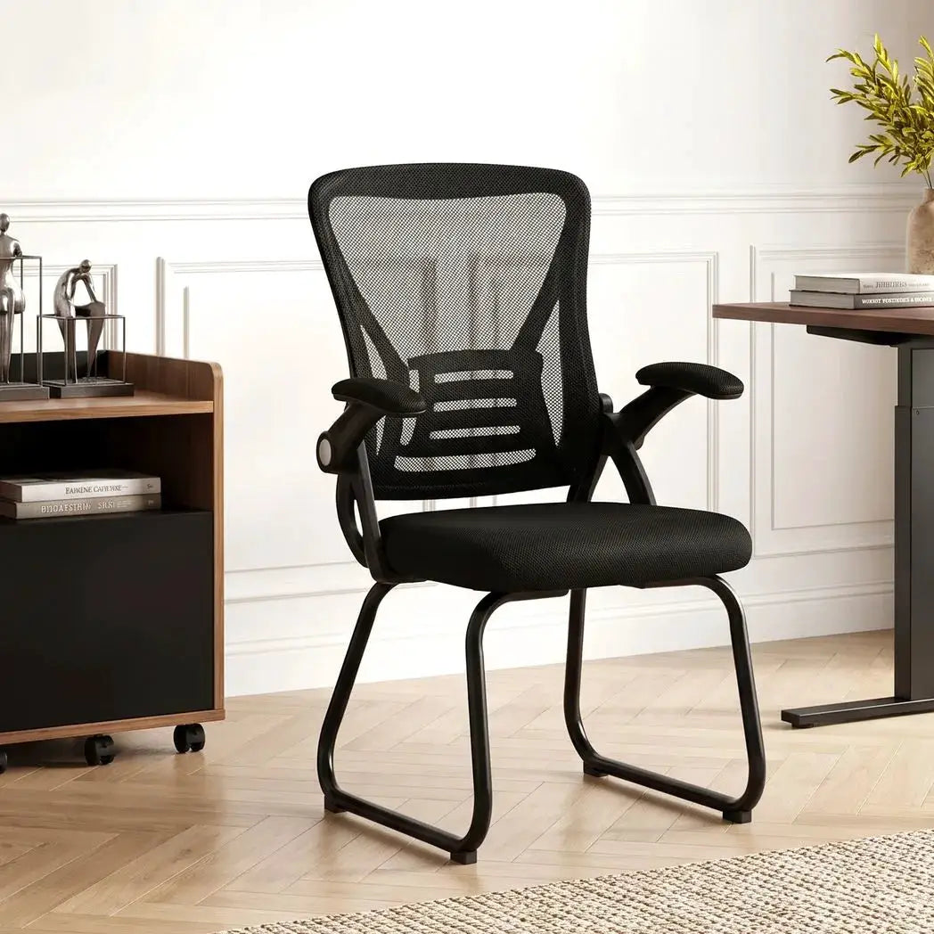 HOMCOM Office Chair, Ergonomic Desk Chair No Wheels with Mesh Backrest and Steel Legs for Home Conference Room, Black - from HOMCOM