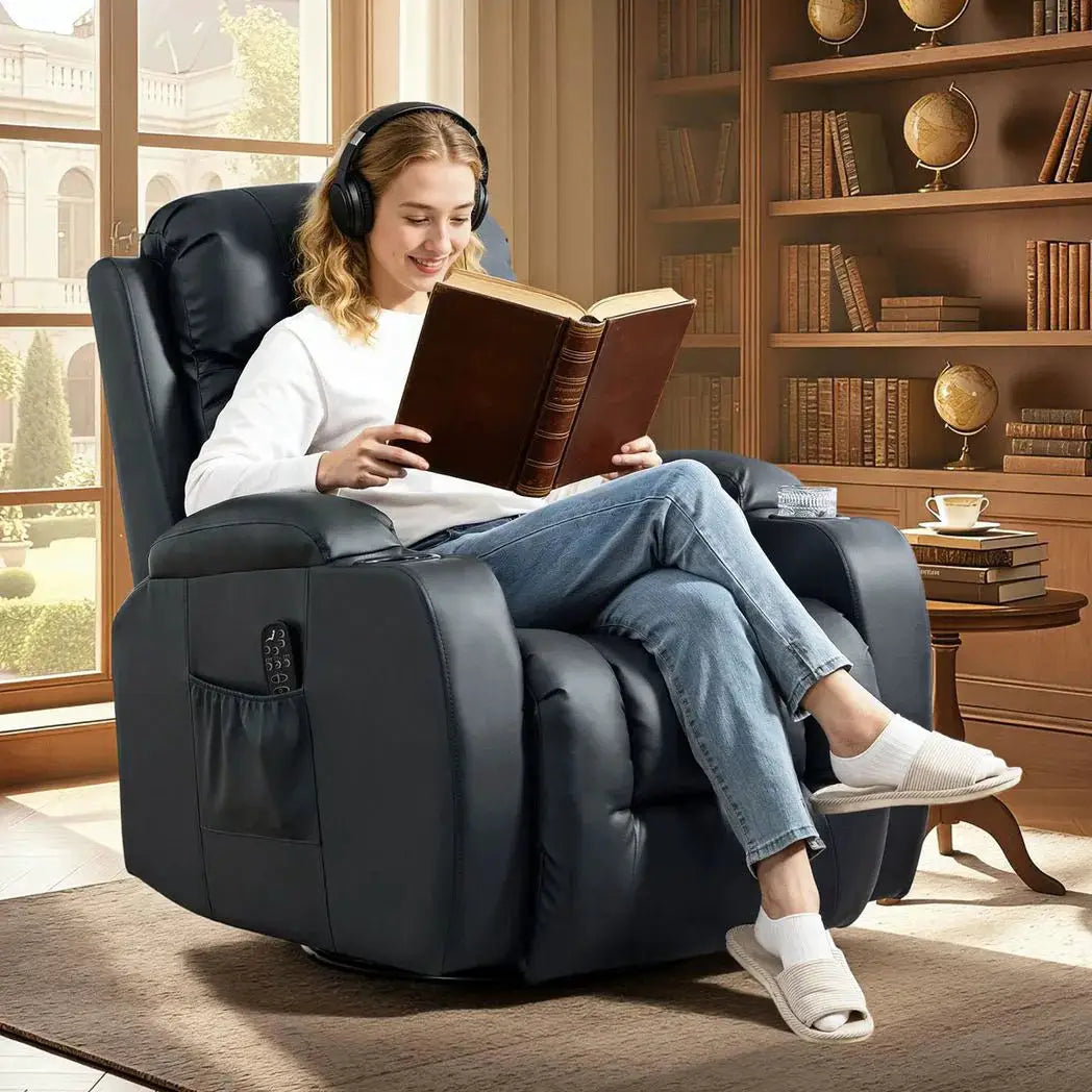 HOMCOM PU Leather Recliner Chair, Recliner Armchair with Extended Footrest, Cup Holders and Side Pockets, Black - from HOMCOM