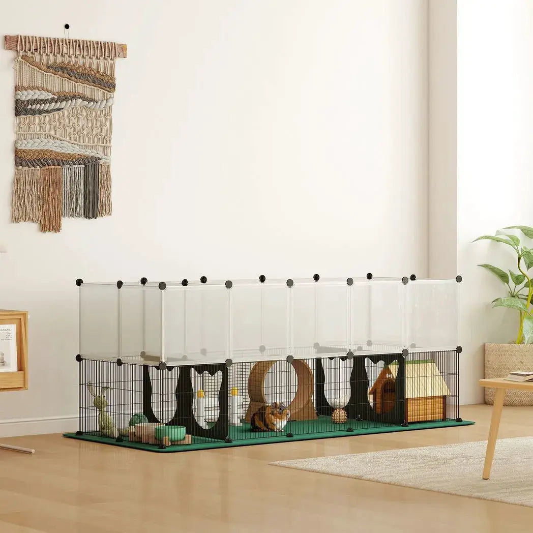 PawHut Pet Playpen with Waterproof Mat, DIY Small Animal Enclosure 34 Panels, Indoor/Outdoor Metal Pet Fence for Guinea Pigs - from PawHut
