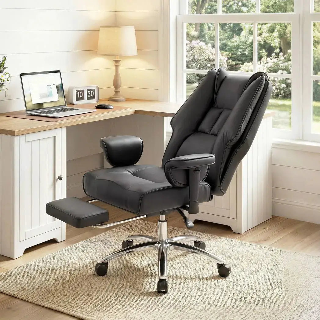 HOMCOM Executive Office Chair, Reclining Desk Chair with Footrest, Adjustable Armrests, Pet Friendly Faux Leather, Black - from HOMCOM
