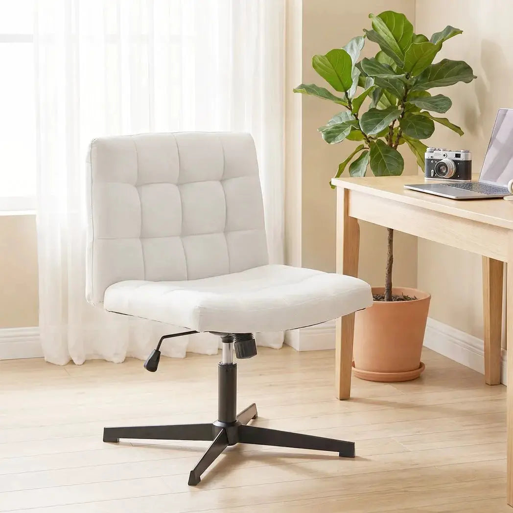 HOMCOM Armless Office Chair, Cross Legged Linen Computer Desk Vanity Chair with Wide Seat, Rocking Function, Beige - from HOMCOM