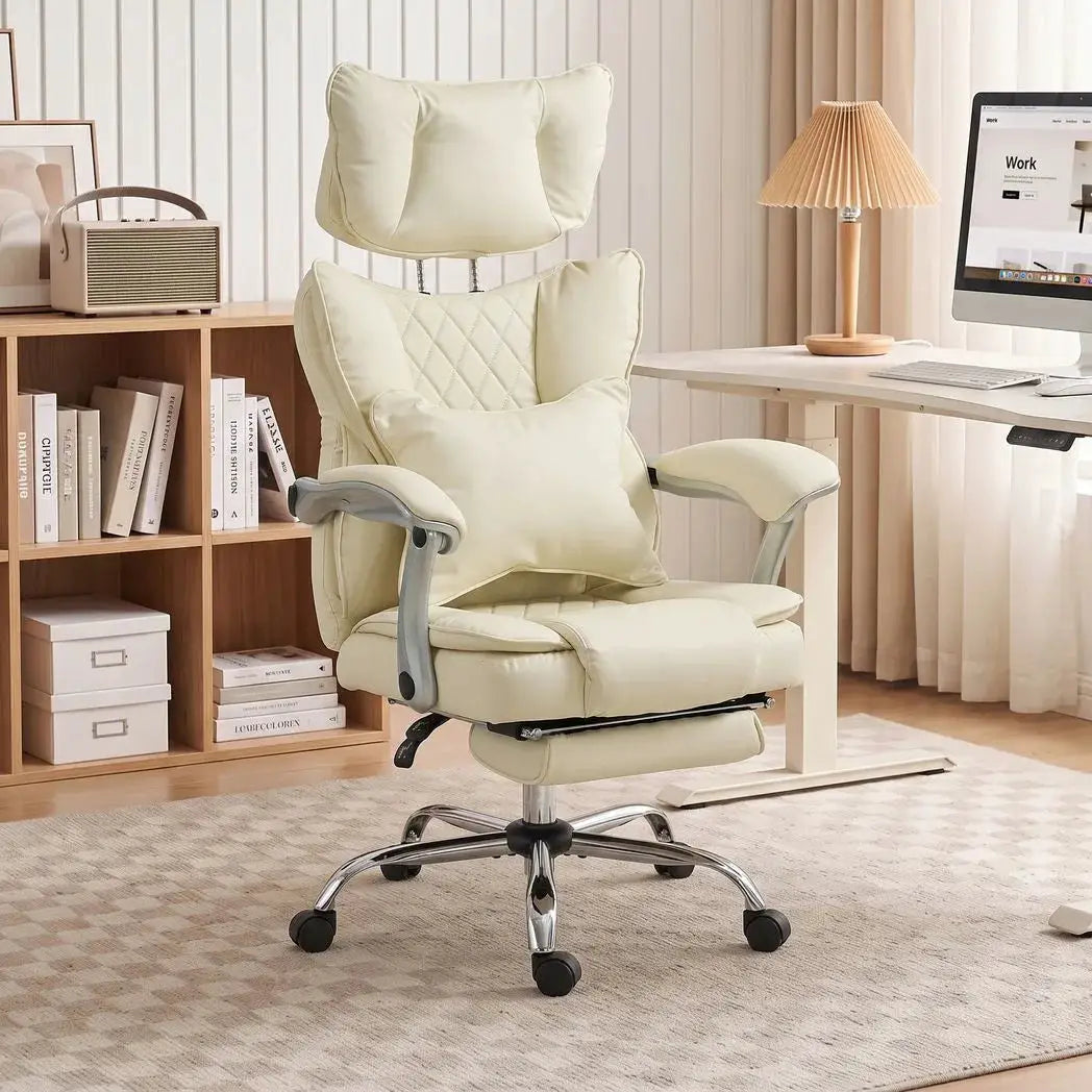 HOMCOM Executive Office Chair, PU Big and Tall Office Chair 180 kg with Wide Seat, Reclining, Lumbar Support, Beige - from HOMCOM