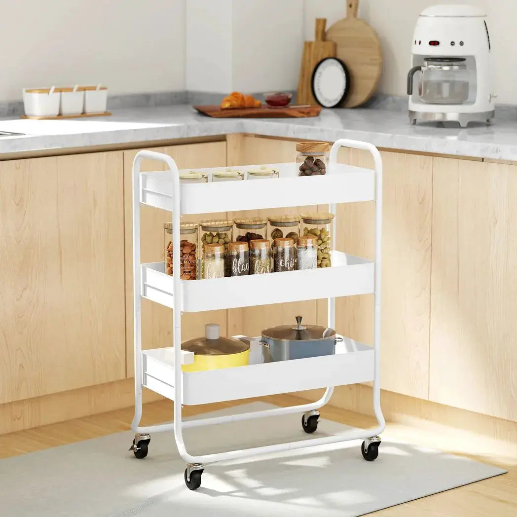 HOMCOM 3-Tier Storage Trolley on Wheels, Rolling Utility Cart with Mesh Backets for Kitchen, Bathroom, Bedroom, White - from HOMCOM