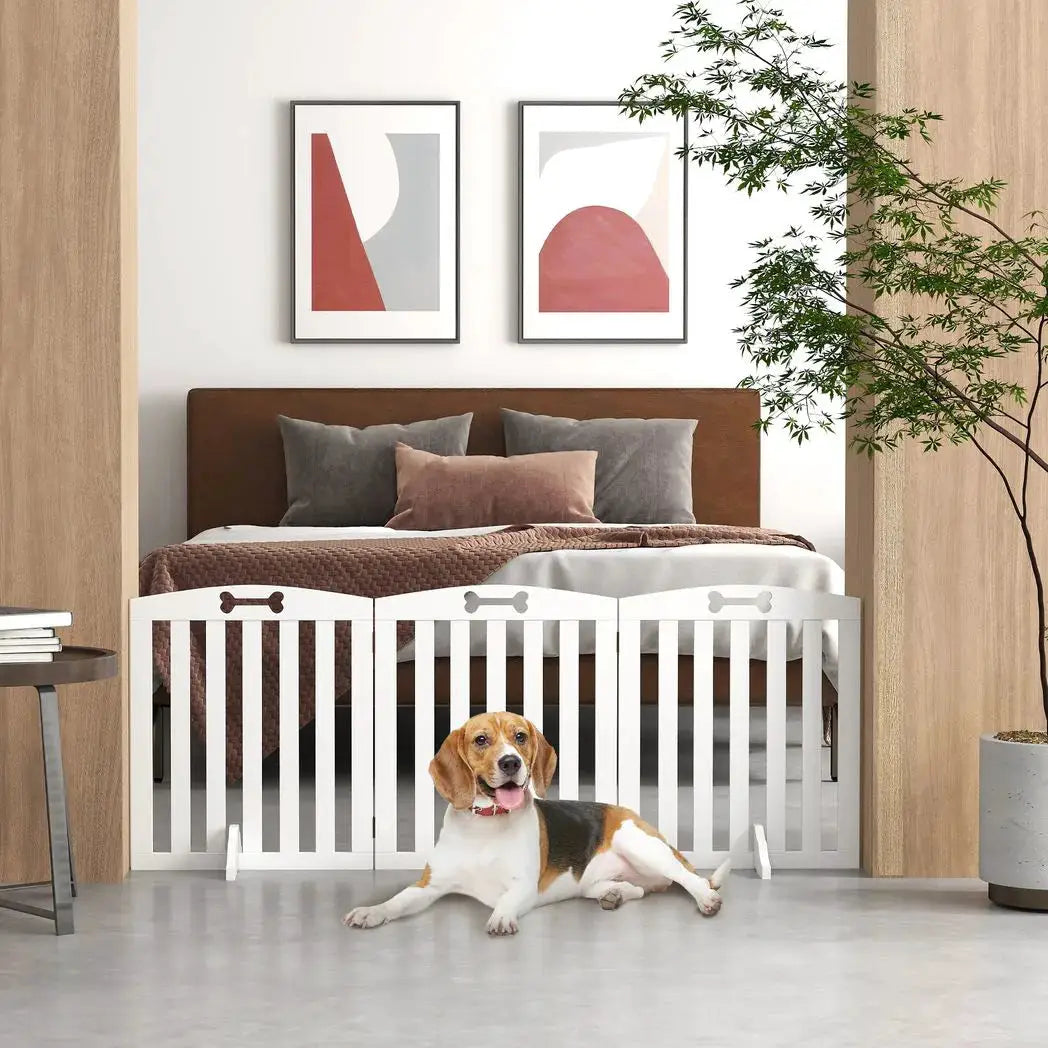 PawHut Wooden Dog Gate, Freestanding Pet Gate with Support Feet for Doorways, Hallways, Stairs, 155L x 61H cm, White - from PawHut