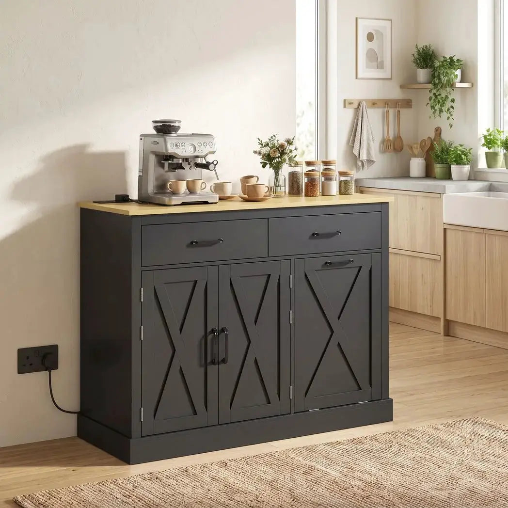 HOMCOM Tilt Out Trash Cabinet with Charging Station, Kitchen Island with Storage, 57 Liter Hidden Rubbish Bin Storage, Black - from HOMCOM