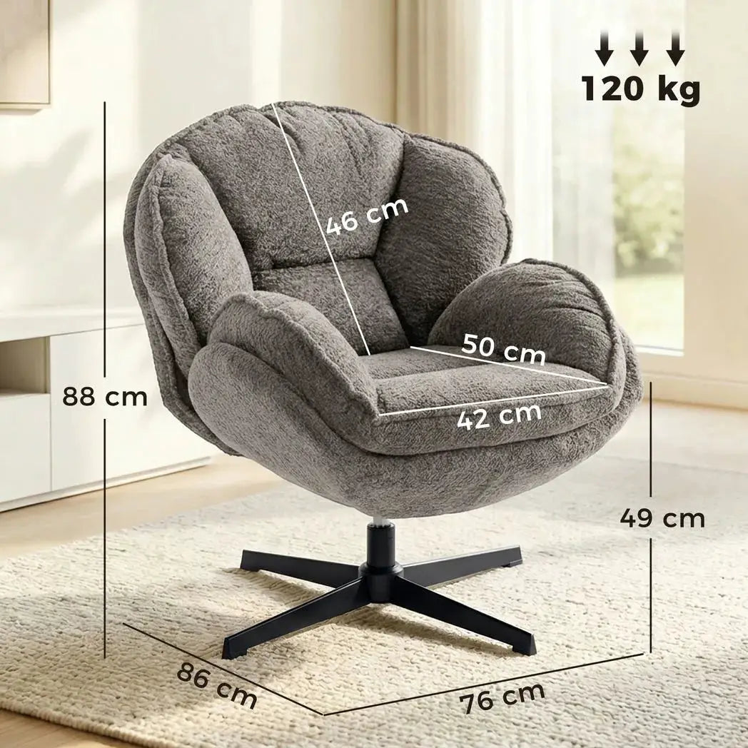 HOMCOM Modern Wingback Accent Chair, Velvet Armchair with Four-Star Base, S-Springs, Swivel, Grey - from HOMCOM