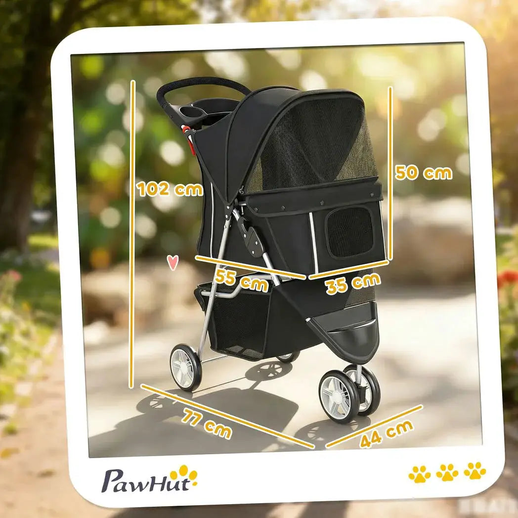 PawHut 3 Wheel Pet Stroller for Small and Miniature Dogs, Black - from PawHut