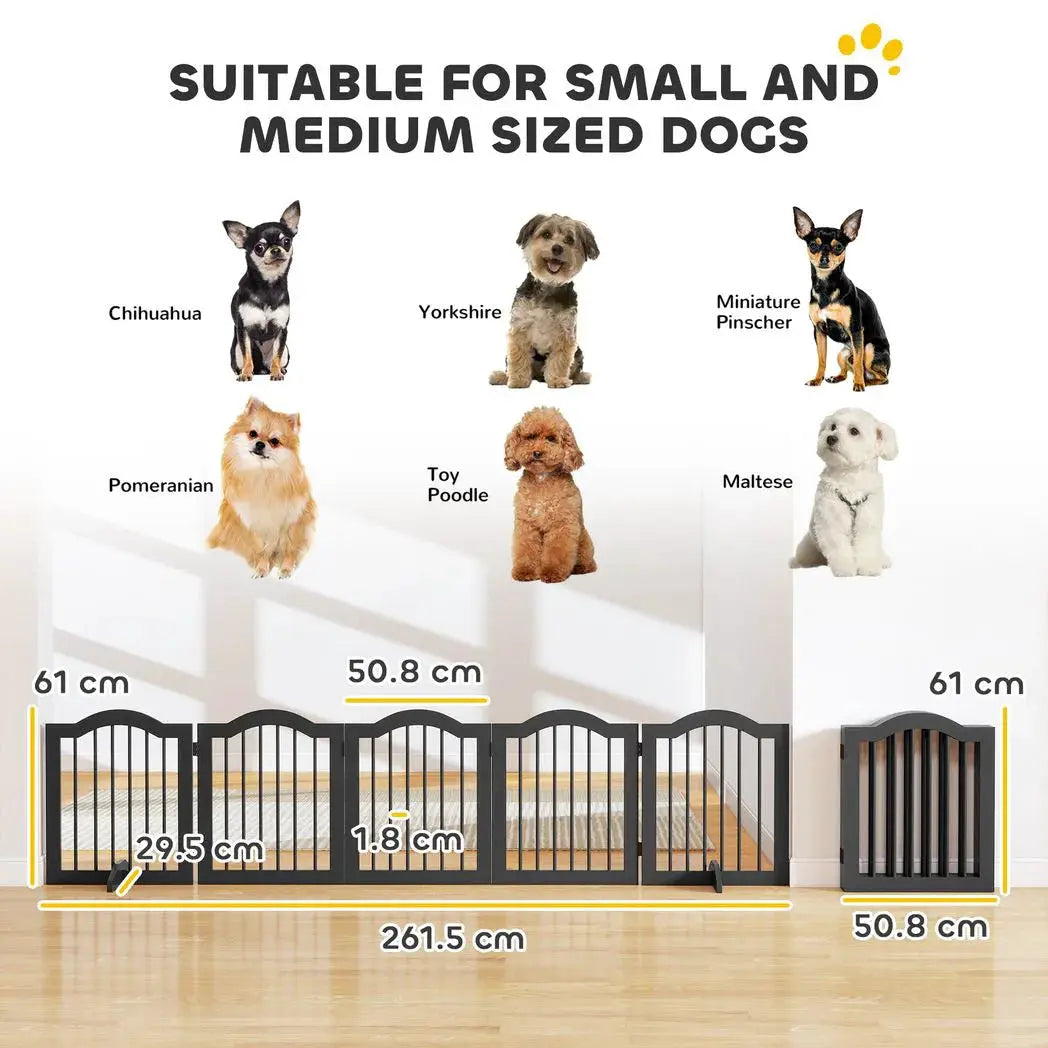 PawHut Freestanding Dog Gate Wooden Stair Gate for Dogs with Support Feet Foldable Pet Fence Safety Barrier for the House Doorway Stairs Black - from PawHut