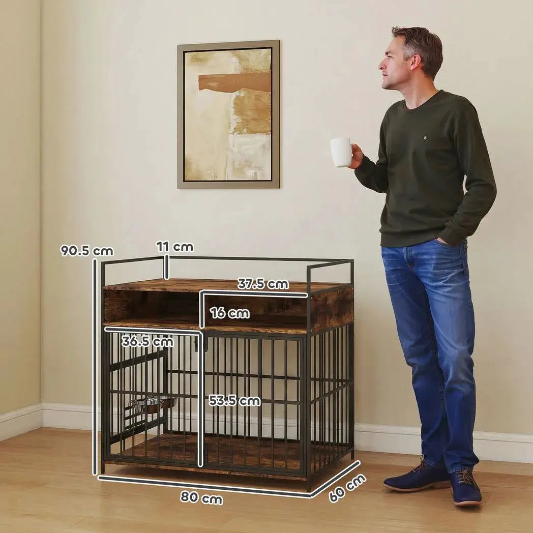 PawHut Dog Crate Furniture, Dog Cage with Rotatable Feeding Station and Storage Shelves, End Side Table Indoor Pet Kenne - from PawHut