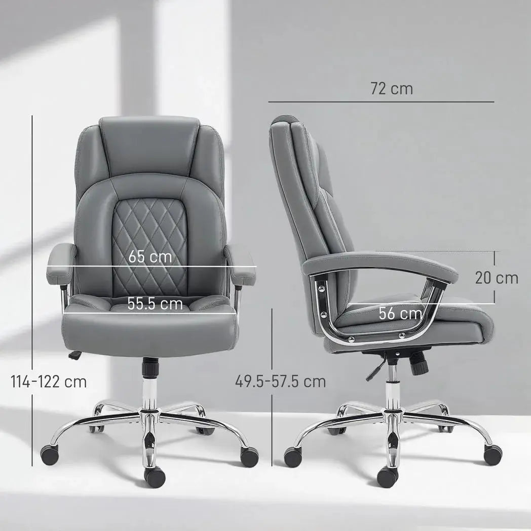 HOMCOM Big and Tall Office Chair 180kg with Spring Cushion, PU Leather - Grey - from HOMCOM