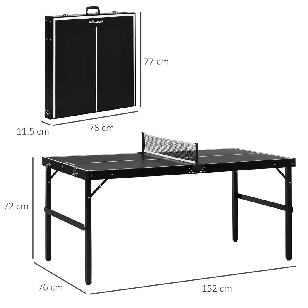 SPORTNOW 5ft Mini Table Tennis Table, Folding Ping Pong Table with Net and Aluminium Frame, Portable Ping Pong Game Set for Indoor Outdoor Use, Black - from SPORTNOW