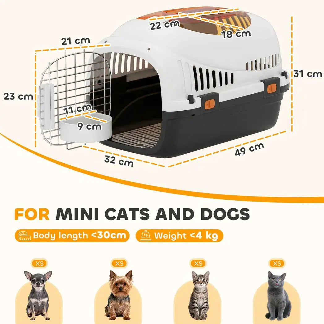 PawHut Plastic Pet Carrier Hard Shell Dog Cat Carrier Max 4 KG Steel Door Feed Bowl Secure Lock 49 x 32 x 31 cm - from PawHut