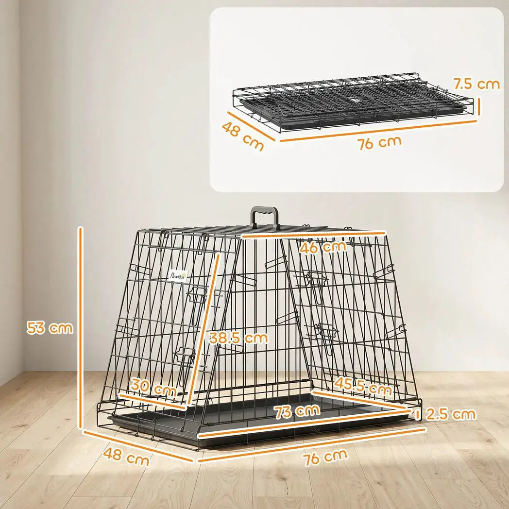 PawHut 30"(76 cm) Car Dog Crate Collapsible Slanted Travel Small Dog Cage with Tray & Handle 76L x 48W x 53H cm - from PawHut