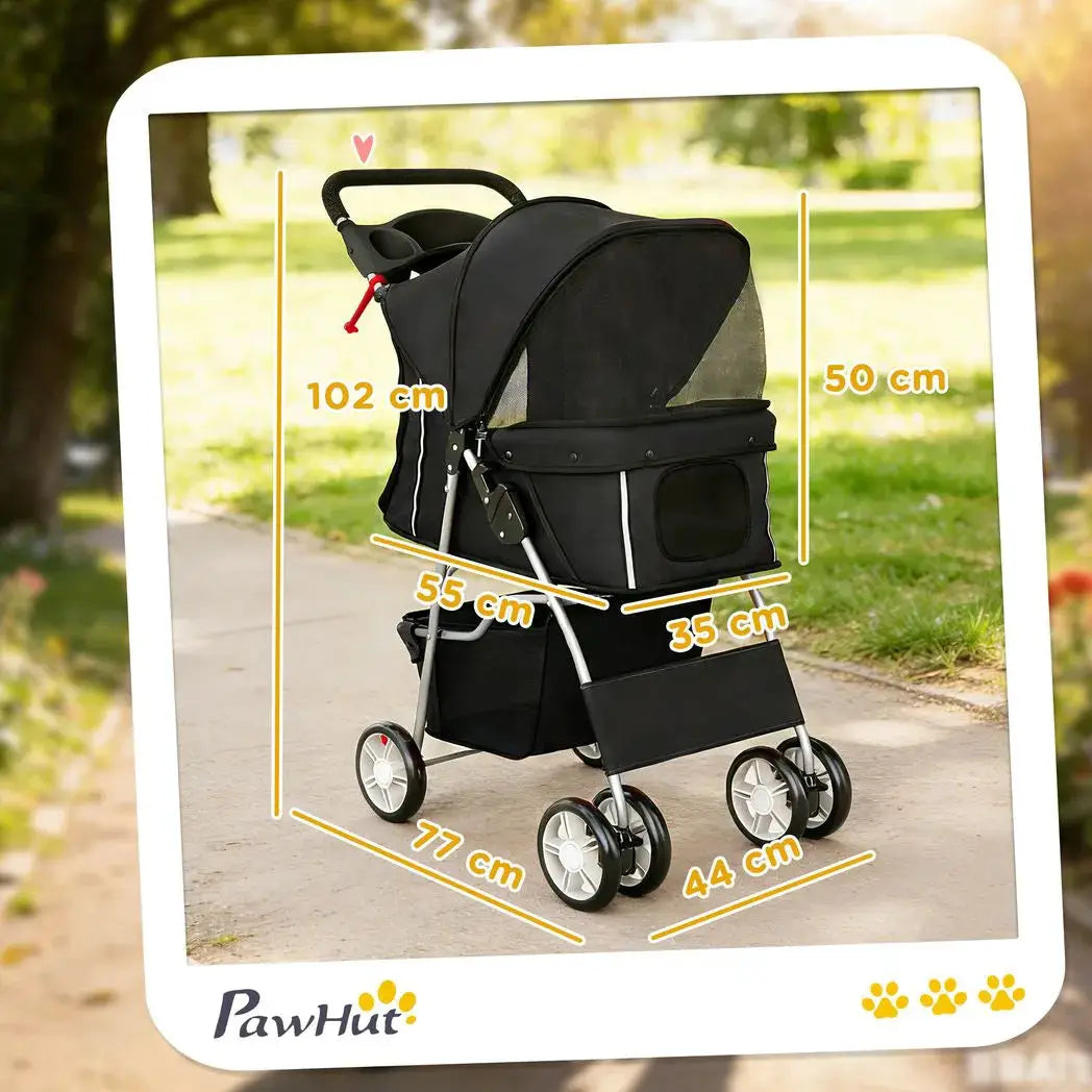 PawHut Dog Pram, Pet Stroller with Reflective Strips, Foldable Cat Stroller with 360° Swivel Wheels, Black - from PawHut