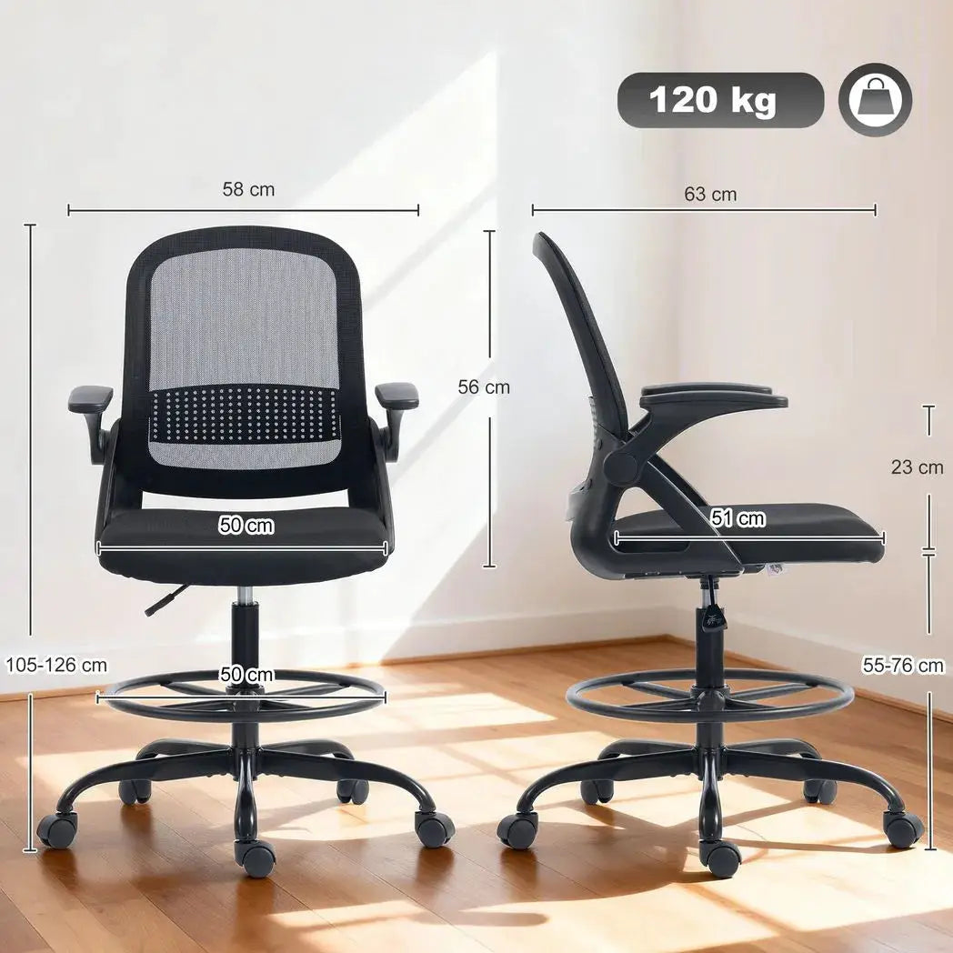 HOMCOM Painting Chair, Mesh Computer Desk Chair with Flip-up Armrests, Black - from HOMCOM