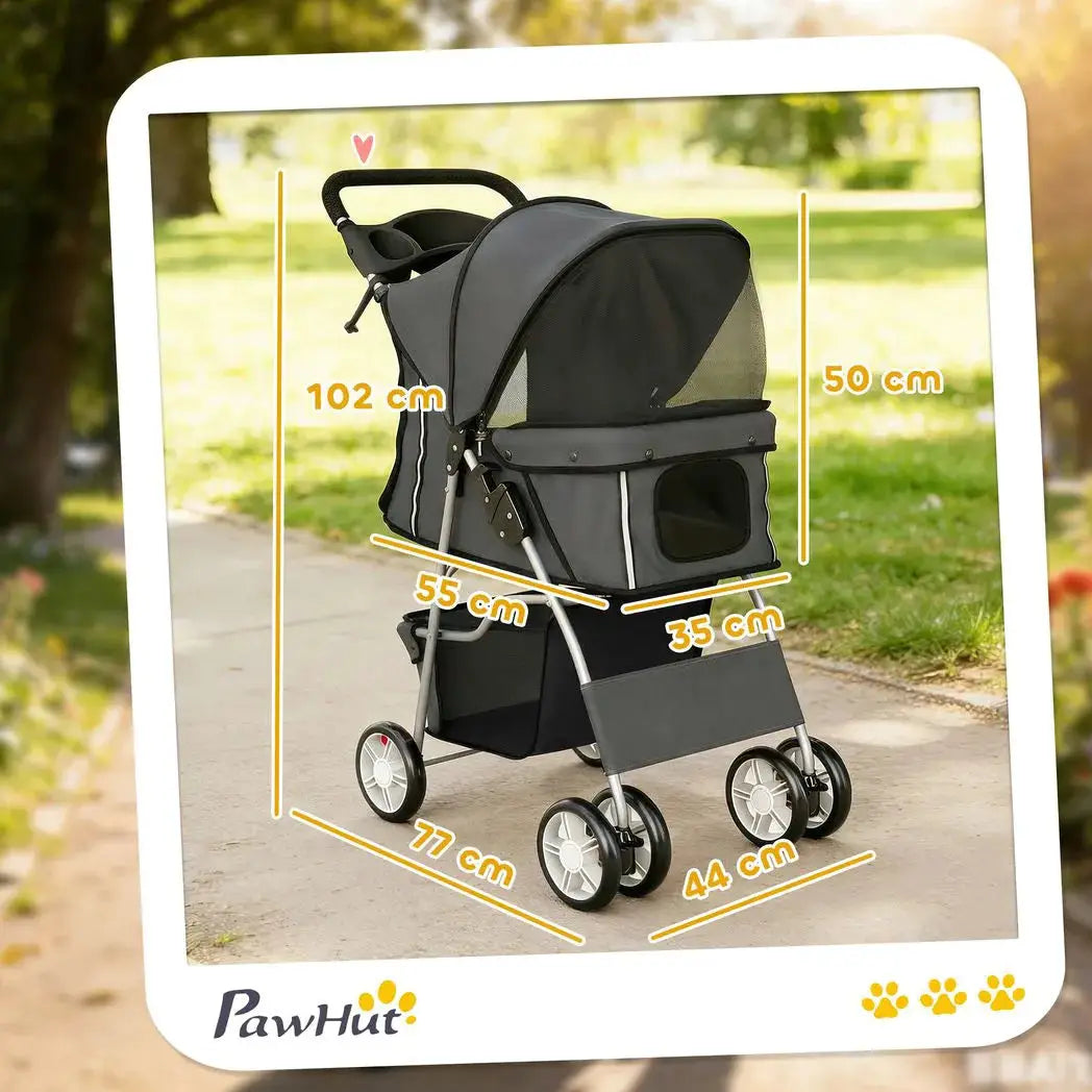 PawHut Dog Pram, Pet Stroller with Reflective Strips, Foldable Cat Stroller with 360° Swivel Wheels, Dark Grey - from PawHut