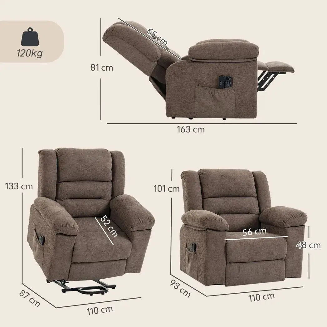 HOMCOM Oversized Riser Recliner Chair with Massage and Heat, Power Lift Recliner for Elderly with Wide Seat and Back, Brown - from HOMCOM