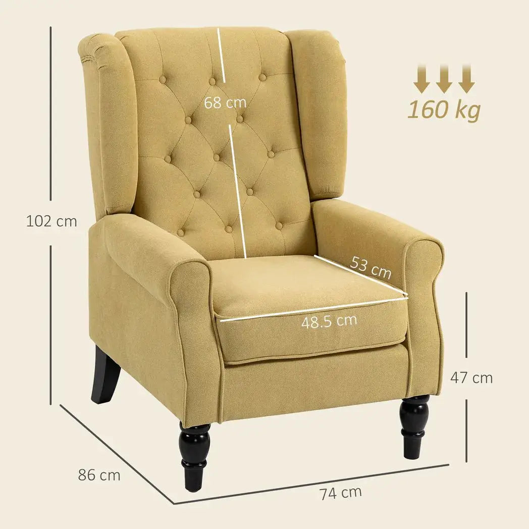 HOMCOM Wingback Accent Chair, Retro Upholstered Button Tufted Occasional Chair for Living Room and Bedroom, Yellow - from HOMCOM