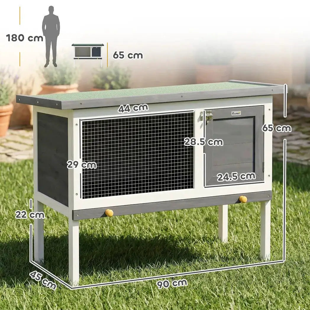 PawHut Wooden Rabbit Hutch, Guinea Pig Hutch with Asphalt Roof, Outdoor Elevated Bunny House for Rabbits, Chinchillas - from PawHut