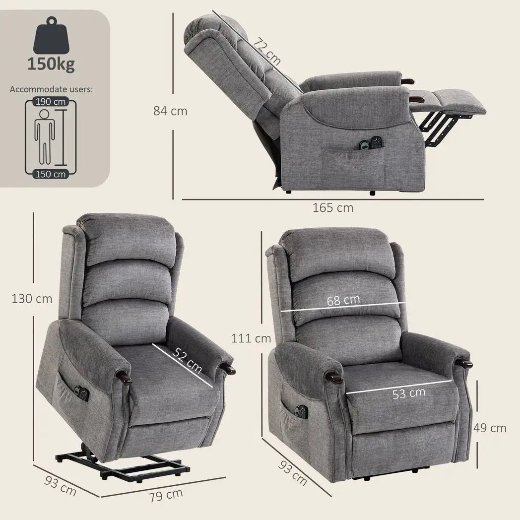 HOMCOM Power Lift Recliner with Vibration Massage and Heat, Lift Chair for Tall with Wood Grip, Pocket Spring, Light Grey - from HOMCOM