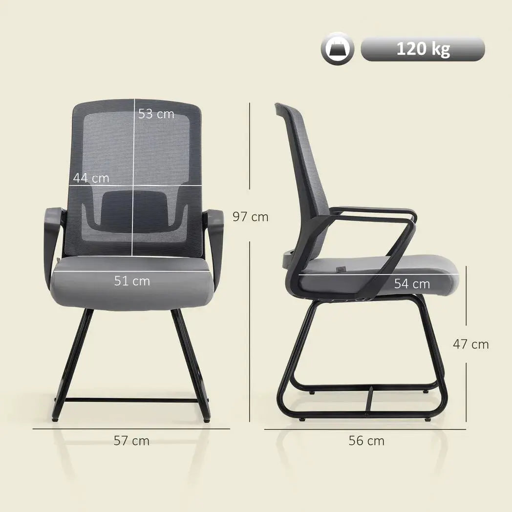 HOMCOM Desk Chair No Wheels, Office Chair with Mesh Back, Lumbar Support, Metal Base for Waiting Room, Conference Room, Dark Grey - from HOMCOM