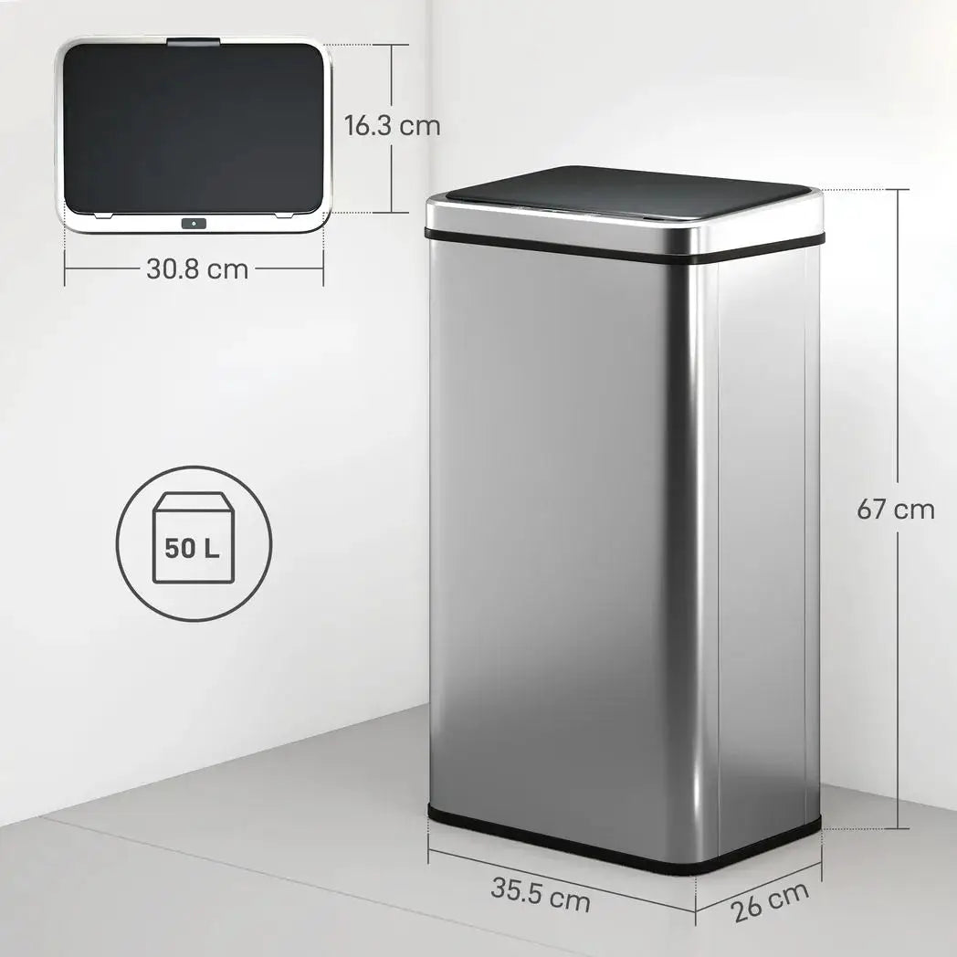HOMCOM 50L Sensor Bin with Soft-Close Lid, Stainless Steel Automatic Touchless Motion Sensor Kitchen Bin, Silver Tone - from HOMCOM