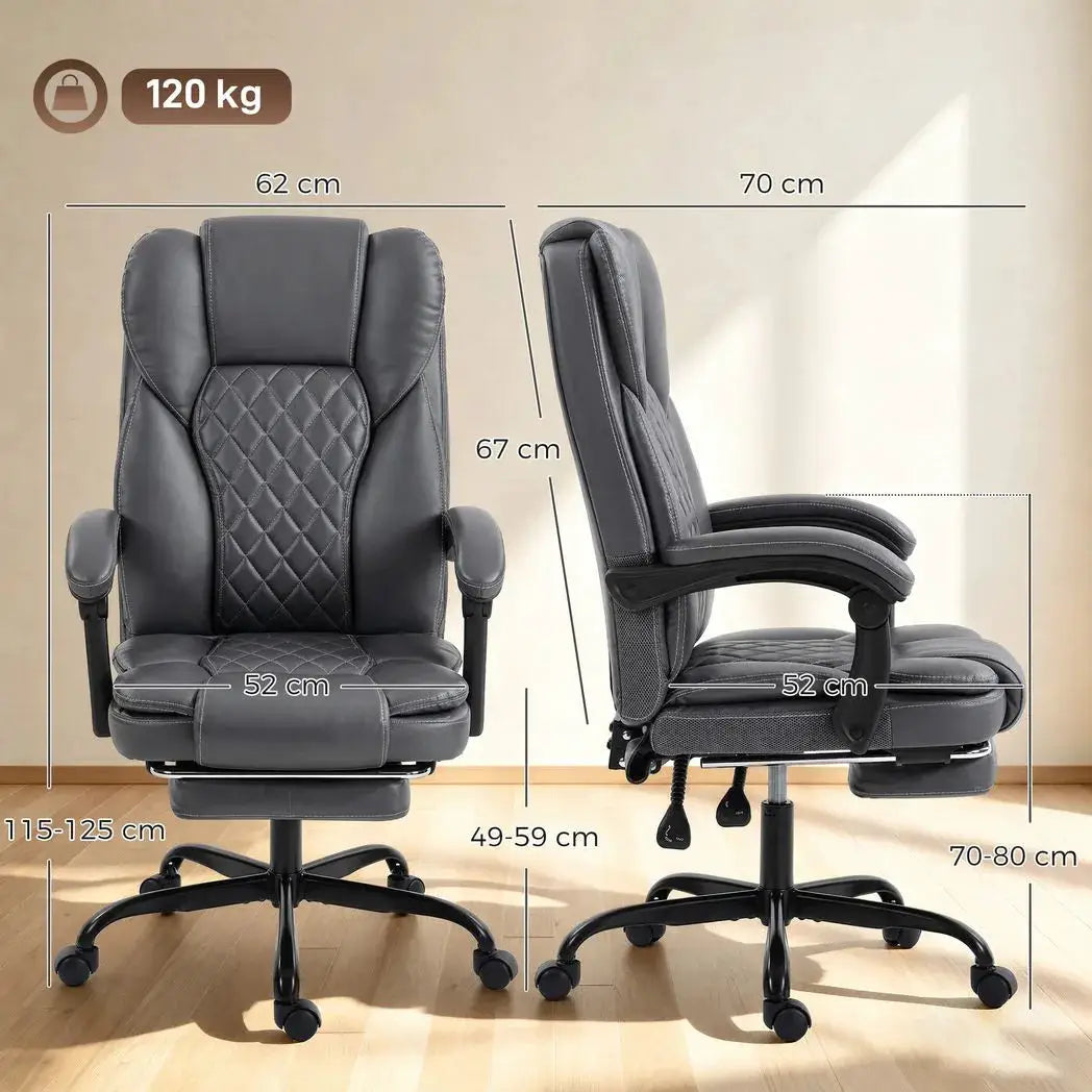 HOMCOM Executive Home Office Chair Reclining Function Footrest Computer Desk Chair High Back, Grey - from HOMCOM